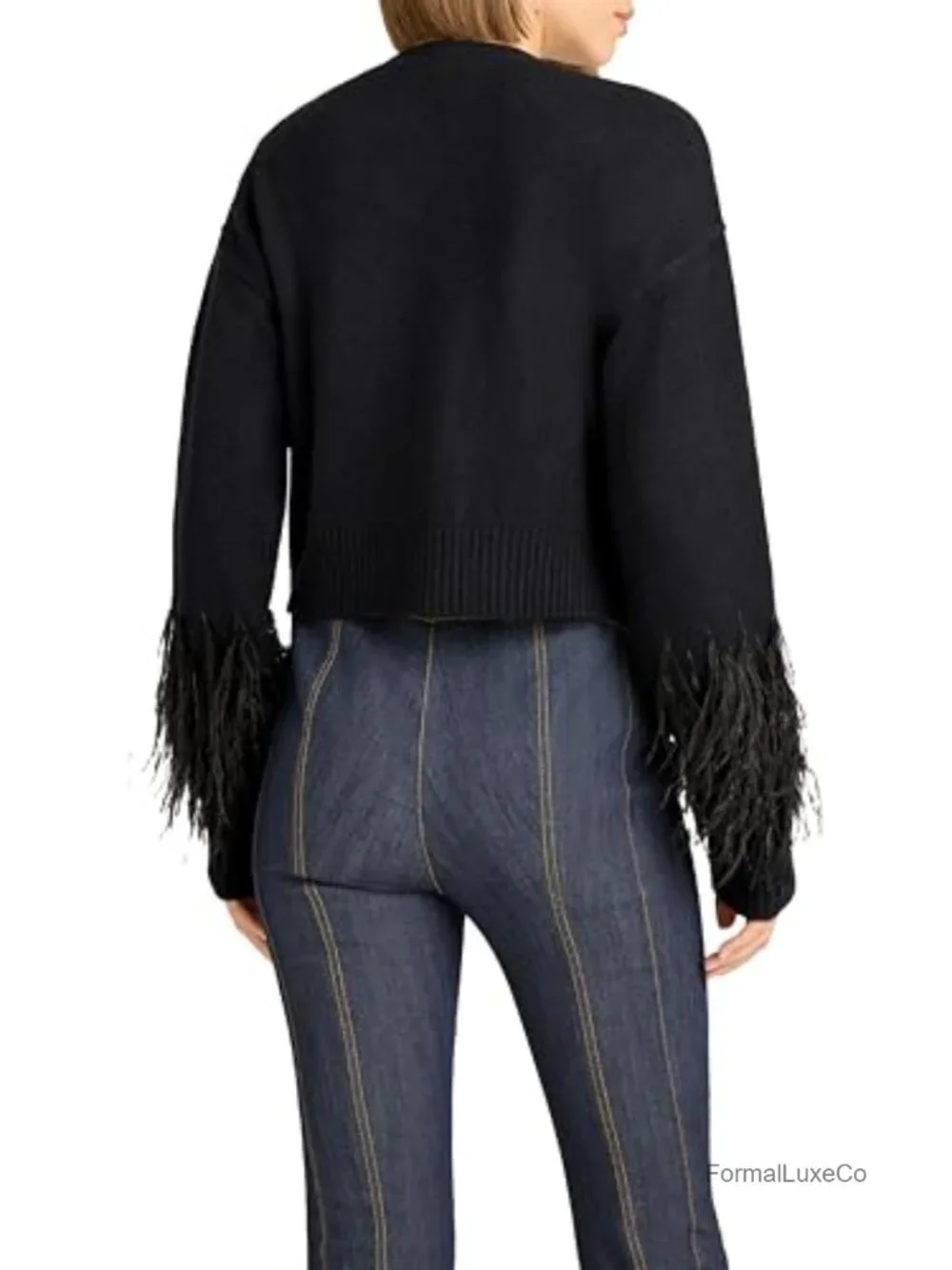 Cropped Feather Cardigan Long Sleeve